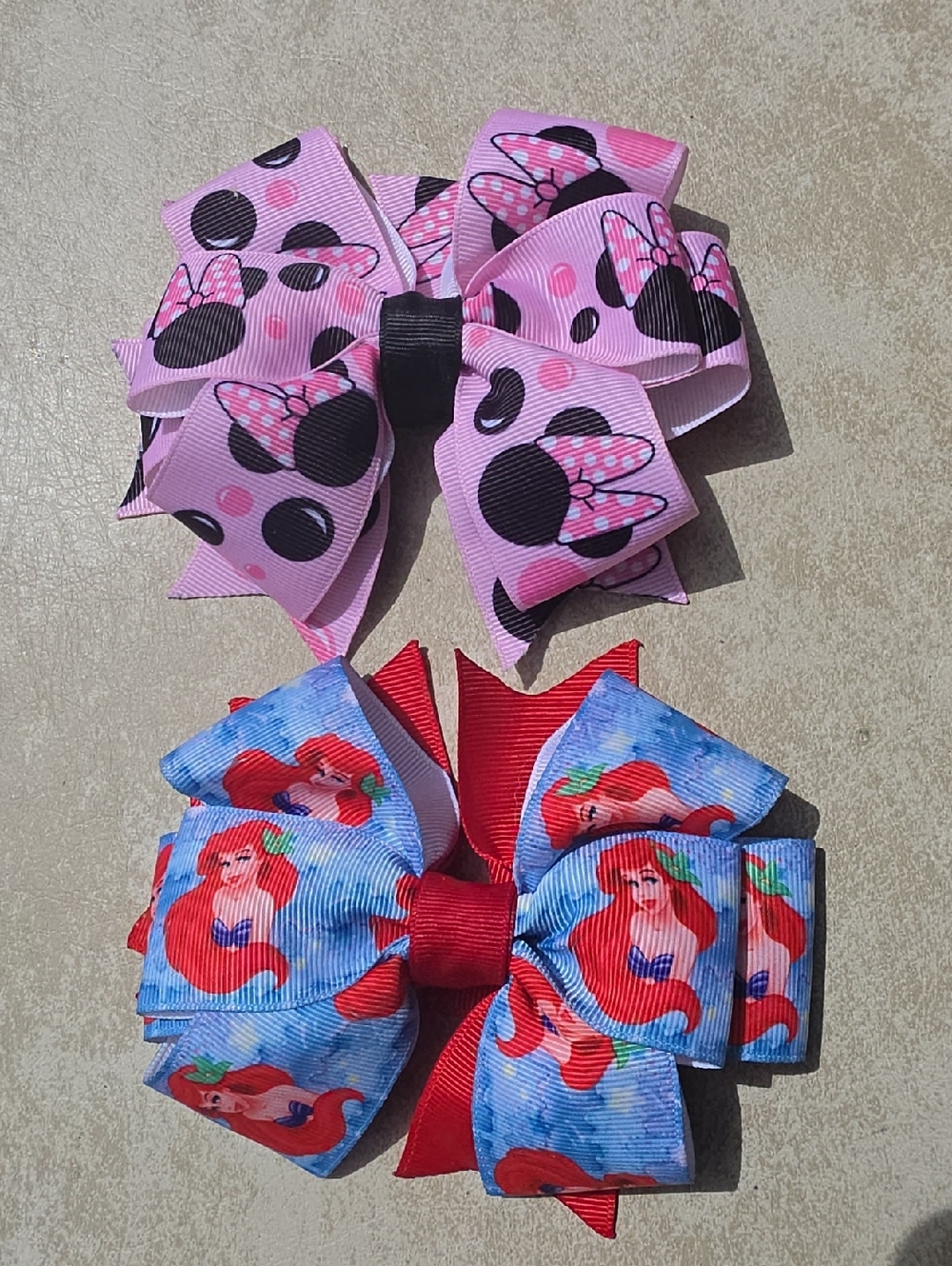 Pink Minnie Mouse Polka Dot Bow & Ariel Seashell Bow Set